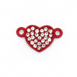 Metal connecting element  heart with crystals 19.5x11x4 mm hole 1.5 mm red-2 pieces