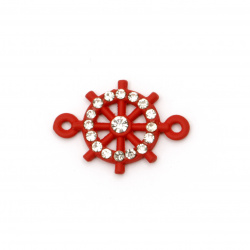 Свързващ елемент метал с кристали рул 20x15x3 мм дупка 1.5 мм червен-2 броя