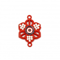 Colored metal connecting element in flower shape with crystals 22x15x2 mm hole 1.5 mm red- 2 pieces