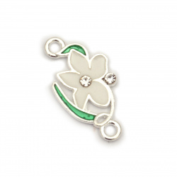 Delicate metal connecting element flower with crystals 22x11x1.5 mm hole 2 mm color silver - 5 pieces