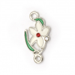 Dyed metal connecting element flower with crystals 22x11.5x2 mm hole 2 mm color silver - 5 pieces