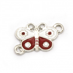 Свързващ елемент метал пеперуда бяло и червено 20x14x1.5 мм дупка 2 мм цвят сребро -2 броя