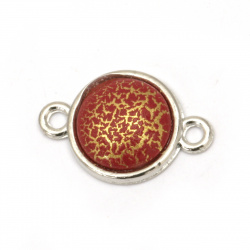 Свързващ елемент метал кръг червен със златна нишка 19x13x4 мм дупка 2 мм цвят сребро -5 броя