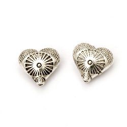 Metal Heart Bead Tibetan Style for Jewelry Findings, 12x13x6 mm, Hole: 1 mm, Old Silver -5 pieces