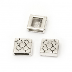 Metal Square Bead with Rectangular Hole, 9x9x5 mm, Hole: 6x2 mm, Old Silver -10 pieces