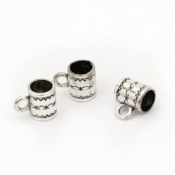 Metal cylinder jewelry component with ring 8x10 mm hole 5 mm and 2 mm color old silver - 10 pieces