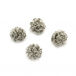 Metal Bead made with Small Rings, 9 mm, Silver -4 pieces