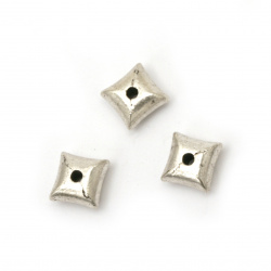 Мънисто метал квадрат 8x8x4.5 мм дупка 2 мм цвят сребро -10 броя