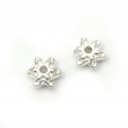 Metal bead star 8x8 mm hole 2 mm color white -10 pieces