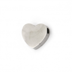 Beads steel heart 9x10x3 mm hole 2 mm color silver