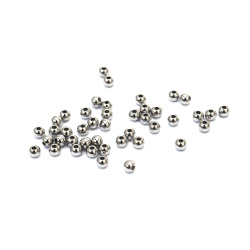 Steel Bead, Round, 4x3.5 mm, Hole 1 mm, Color Silver - 50 Pieces