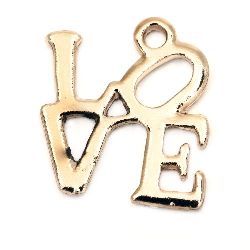 LOVE Pendant, Jewelry Making Finding, 21x18 mm, Hole: 2 mm, Gold Color