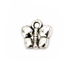 Metal pendant butterfly 12x12.5x4 mm hole 2 mm color old silver -10 pieces