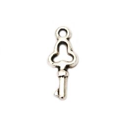 Metal pendant key 16x6x2 mm hole 2 mm color old silver -20 pieces