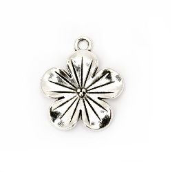 Metal pendant flower 23x19x2.5 mm hole 2 mm color old silver -5 pieces