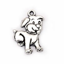 Pandantiv câine metalic 21x15x2 mm gaură 1,5 mm culoare argintiu -10 bucăți