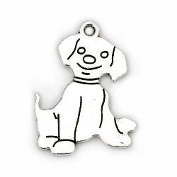 Pandantiv câine metalic 26x20x1,5 mm gaură 2 mm culoare argintiu -5 bucăți