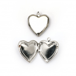 Висулка метална сърце отварящо 26x23 мм основа за вграждане 16x16 мм дупка 1.5 мм цвят сребро