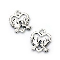 Metal pendant heart 15x18x2.5 mm hole 2 mm color old silver -10 pieces