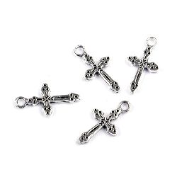 Metal pendant cross 21x11x2 mm hole 2 mm color old silver -20 pieces