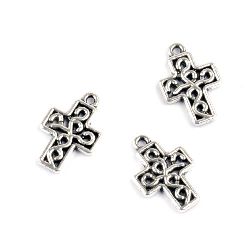 Pandantiv cruce metalică 19x13x2 mm gaură 1 mm culoare argint vechi -10 bucăți