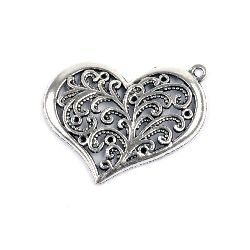 Pendant metal heart 28x36x3 mm hole 2 mm color old silver -2 pieces