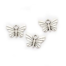 Pendant metal butterfly 12x15x1.5 mm hole 2 mm color silver -10 pieces