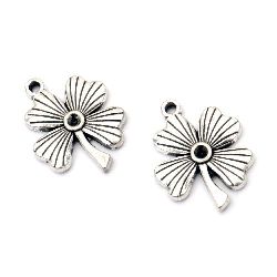 Pendant metal clover 23x18x3 mm hole 2 mm color old silver -5 pieces
