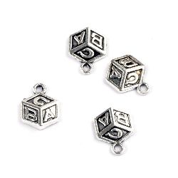 Pendant metal cube 13x10x2.5 mm hole 2 mm color old silver -20 pieces