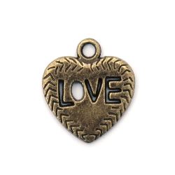 Pendant metal heart 21x19x2 mm hole 2.5 mm color antique bronze -5 pieces