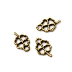 Висулка метална детелина 10x6x1.5 мм дупка 2 мм цвят антик бронз -20 броя