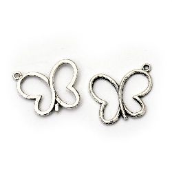 Pendant metal butterfly 23x20x2 mm hole 1.5 mm color silver -5 pieces