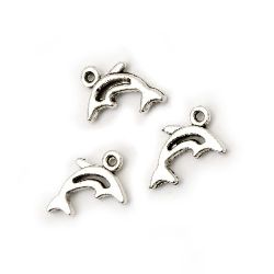 Pendant metal dolphin 8x12x2 mm hole 1.5 mm color silver -20 pieces