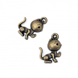 Pandantiv pisică metalică 20x14x3 mm gaură 1,5 mm culoare bronz antic -10 bucăți