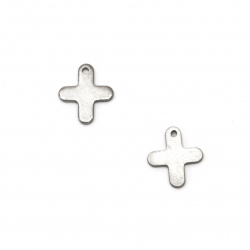 Steel Pendant cross 12x10.5x1 mm hole 1 mm color silver -5 pieces