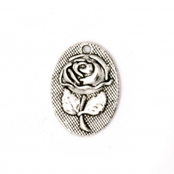 Pendant metal oval with rose 18x14x3 mm hole 1 mm old silver - 10 pieces