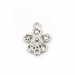 Metal connecting element in flower shape with shiny crystals 19x15x3.5 mm hole 1.5 mm silver - 2 pieces