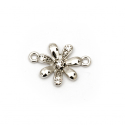 Delicate metal connector bead flower with small crystals 11x15x2.5 mm hole 1.5 mm silver - 2 pieces
