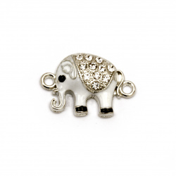 Metal connecting element white elephant with crystals for handmade mascot making 24x16x5 mm hole 2 mm color silver - 2 pieces