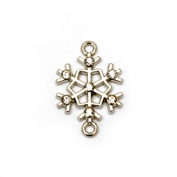 Metal connecting element, openwork snowflake with crystals 24x16x3 mm hole 1.5 mm color silver - 2 pieces