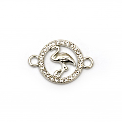Jewelry round findings - metal connecting element flamingo in the core with crystals around 23x16x2 mm hole 1.5 mm color silver - 2 pieces