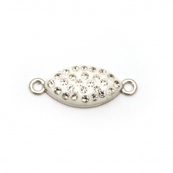 White ellipse connecting element metal with crystals   26x10x4 mm hole 1.5 mm color silver - 2 pieces