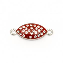 Connecting metal element with crystals, red ellipse 26x10x4 mm hole 1.5 mm color silver - 2 pieces