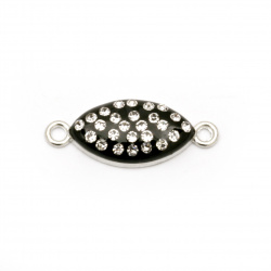 Connecting element metal with crystals ellipse form, black 26x10x4 mm hole 1.5 mm color silver - 2 pieces