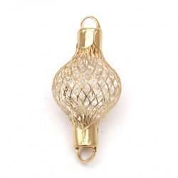 Metal connecting element, openwork bead with crystals 60x29x29 mm hole 7 mm gold color