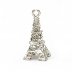 Metal pendant Eiffel Tower form with crystals 23x11x10 mm hole 2 mm color silver - 2 pieces