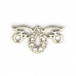 Jewelry metal finding,  connecting element angel with dazzling crystals 16.5x9x2 mm hole 2 mm color silver - 5 pieces