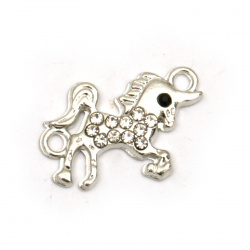 Metal unicorn,  connecting element with small crystals 19x19x2.5 mm hole 2 mm color silver - 5 pieces