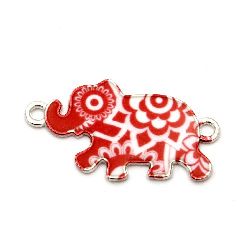 Colored connecting metal element elephant in white and red 28x16 mm color silver - 2 pieces