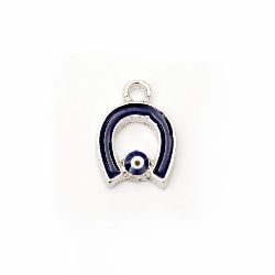 Pendant metal blue horseshoe with an evil eye14x1 0 mm hole 1.5 mm color silver - 2 pieces